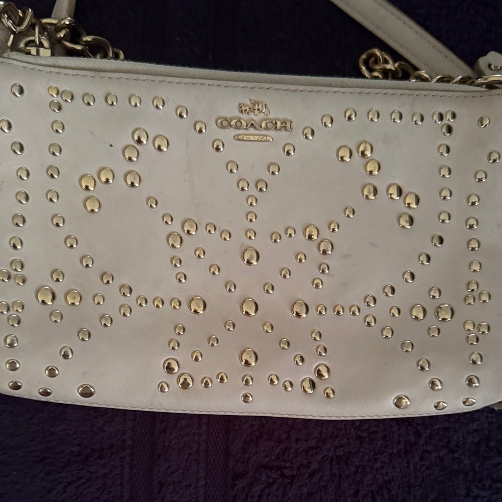 Coach Metallic Pale Gold Studded Leather Crossbody - Picture 2 of 7